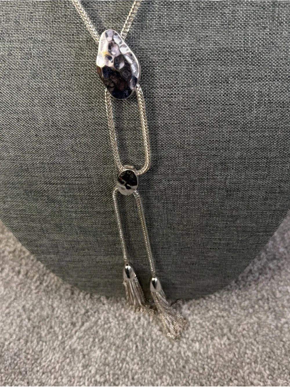 Silver  Station Lariat Necklace